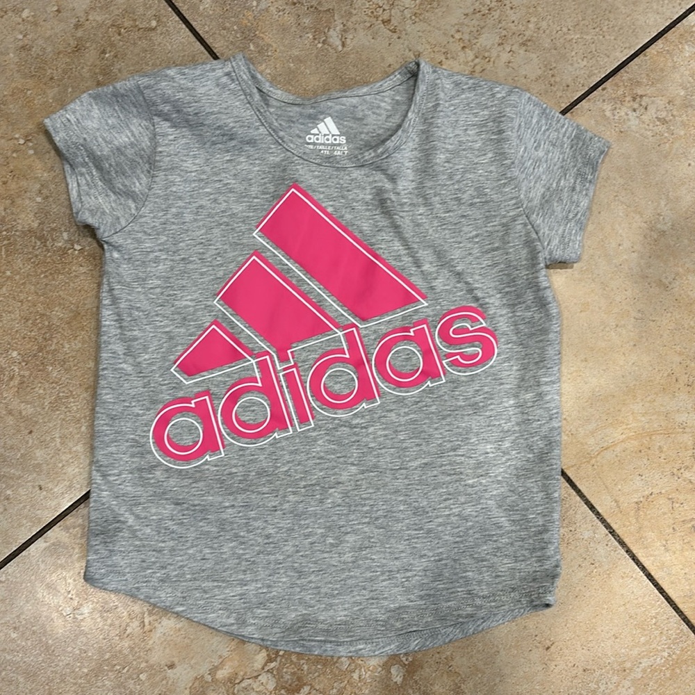 Adidas Top with Pink Logo Girl’s size 4 T